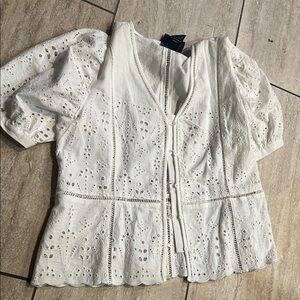 Elegant White Eyelet Women's Top